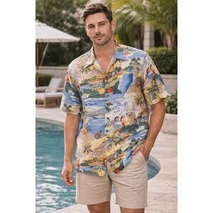 Vintage Reyn Spooner Trans Pacific Airlines Shirt Mens XL Blue Aloha Tropical